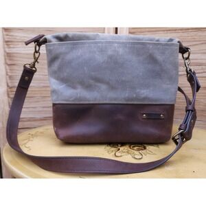 L.L. Bean Brown Gray Leather Waxed Canvas Crossbody Bag Messenger Bag Minimalist
